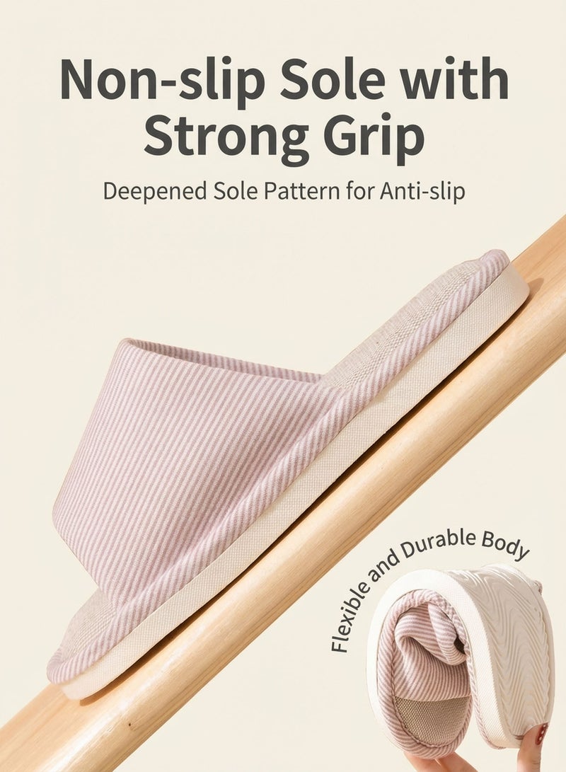 Baytak Home Slippers for Women, Linen Open Toe House Slippers Anti Slip for Indoor Outdoor Bedroom - Image 3